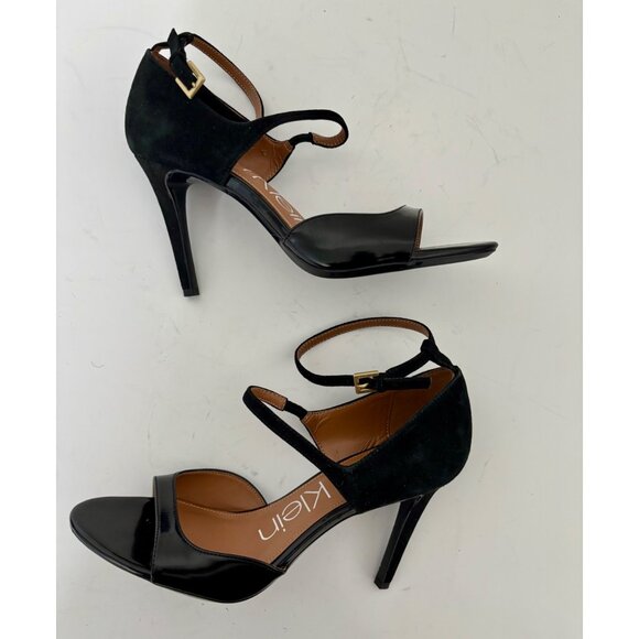 Calvin Klein Heels 8.5 Suede Patent Leather Strap Quiet Luxury Boss Babe Preppy - Picture 5 of 13